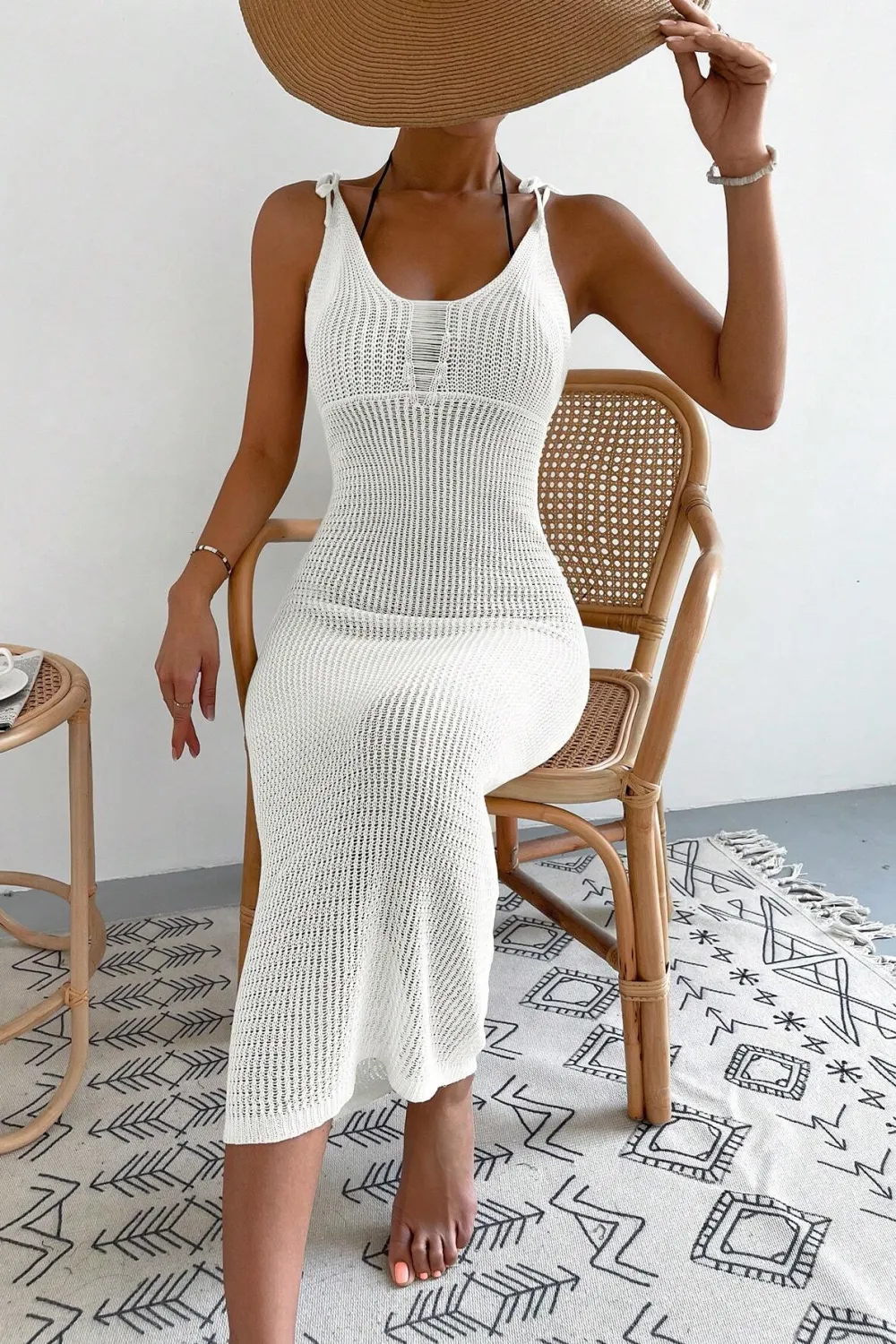 Ripped Tie Backless Halter Cover Up Dress