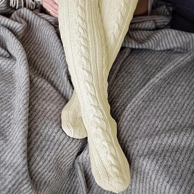 Women's Cable Knit Knee-High Winter Extra Long Winter Stockings Thicker Over Knee Socks No Show Leg Warmers