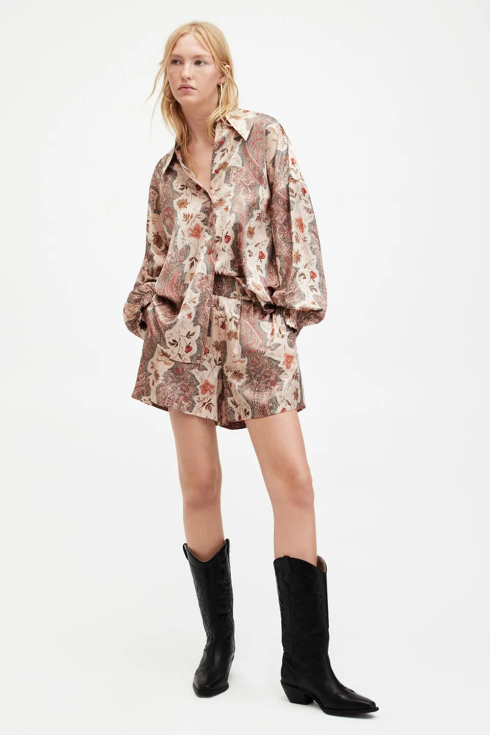 printed shirt shorts set
