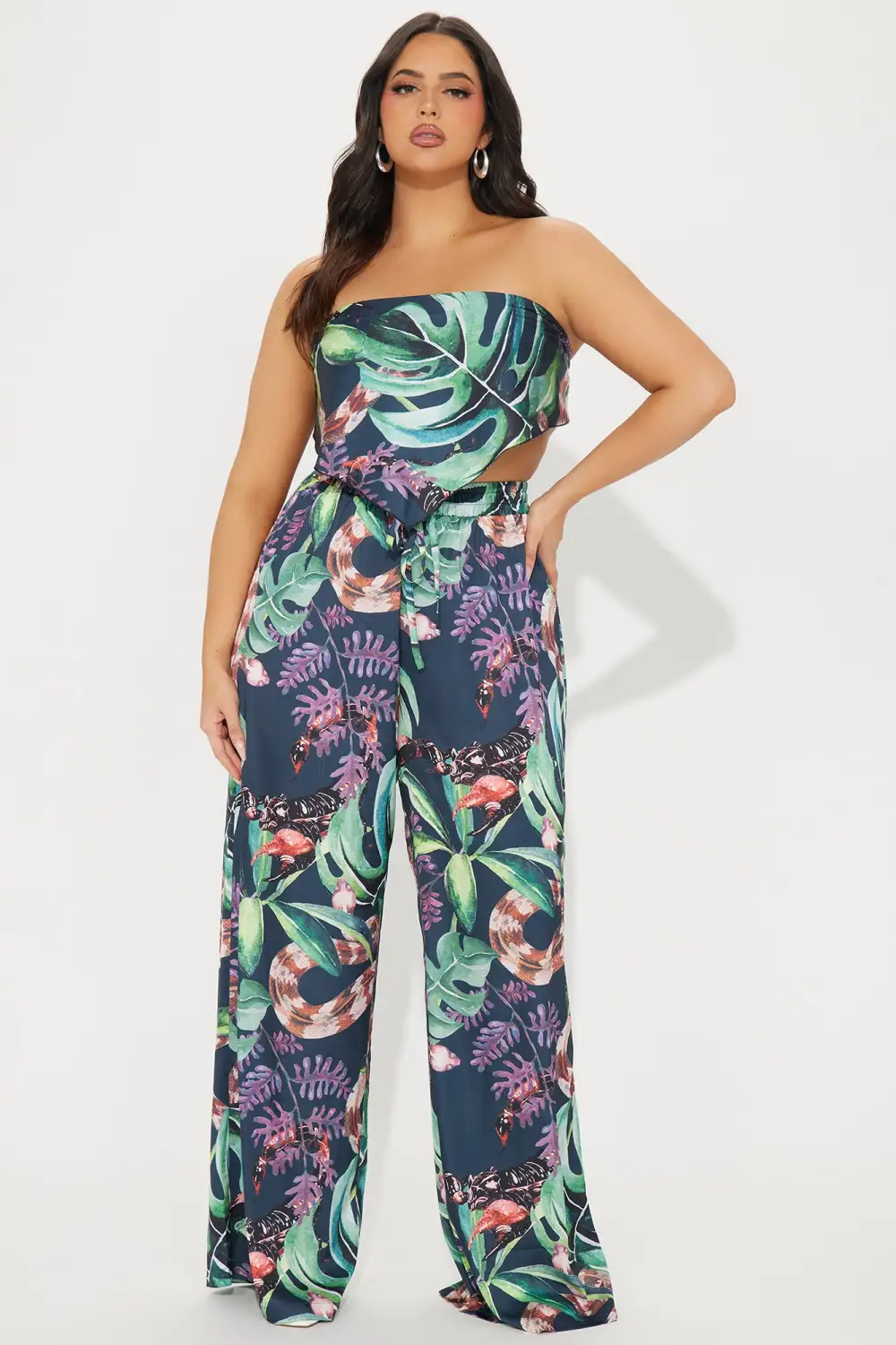 Tropical Babe Satin Pant Set - Black/combo