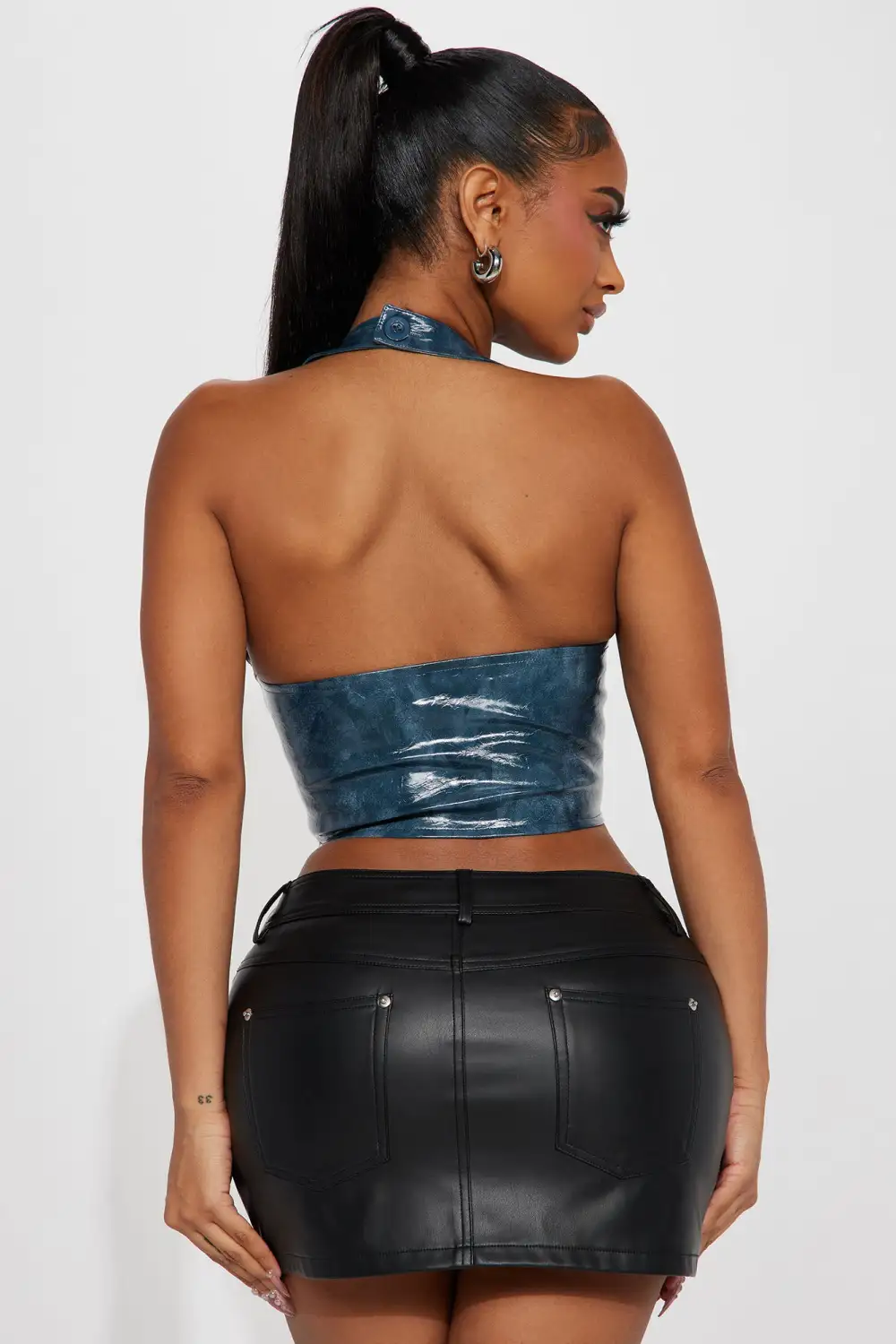 Azarilah Washed Faux Leather Top - Navy