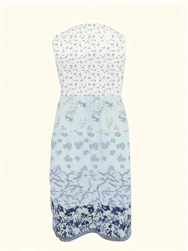 Plus Size Floral Print Tank Dress, Vacation Style Sleeveless Crew Neck Midi Dress For Spring & Summer, Women's Plus Size Clothing