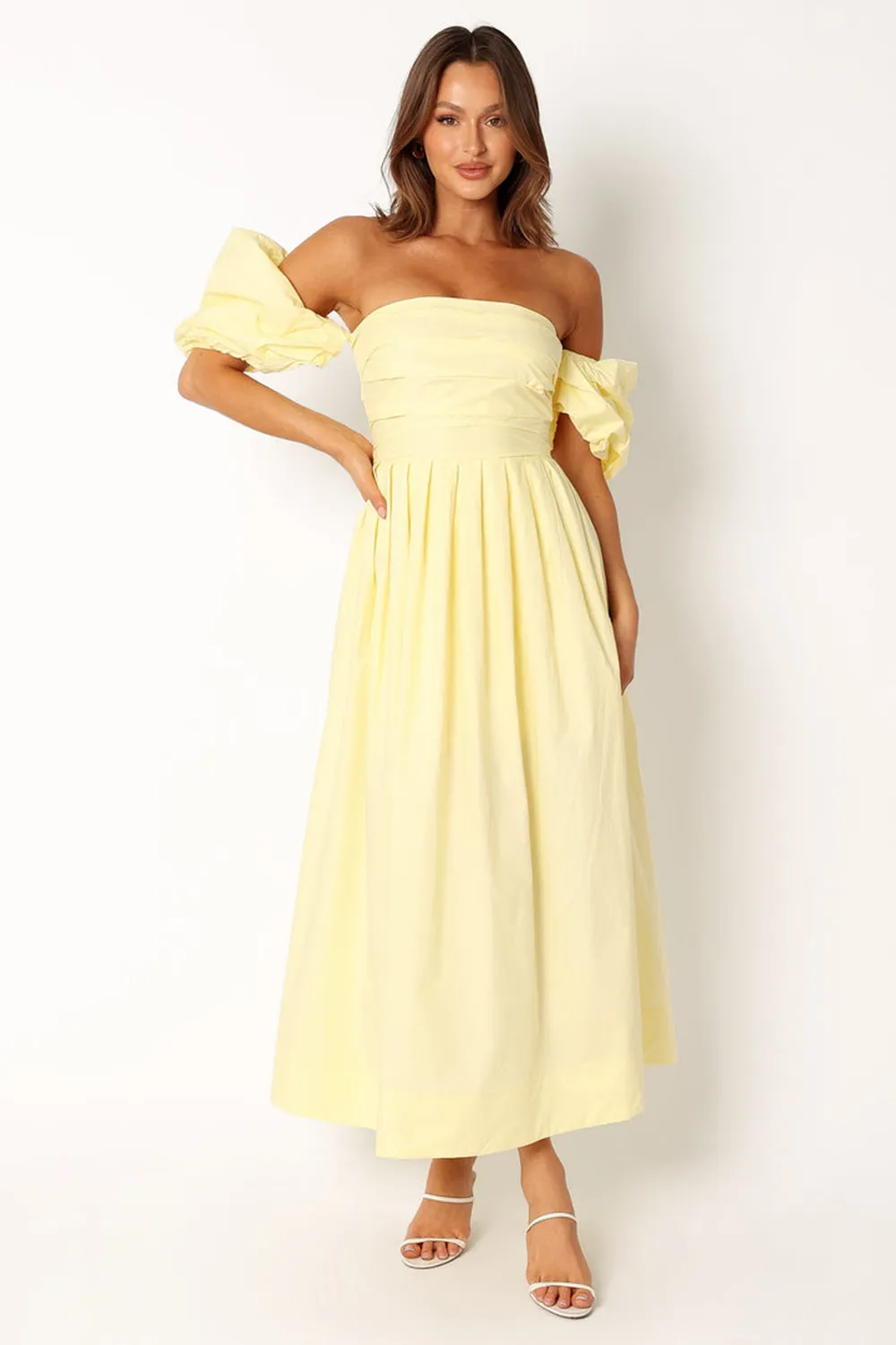 SOLANA OFF SHOULDER MIDI DRESS - BLUE