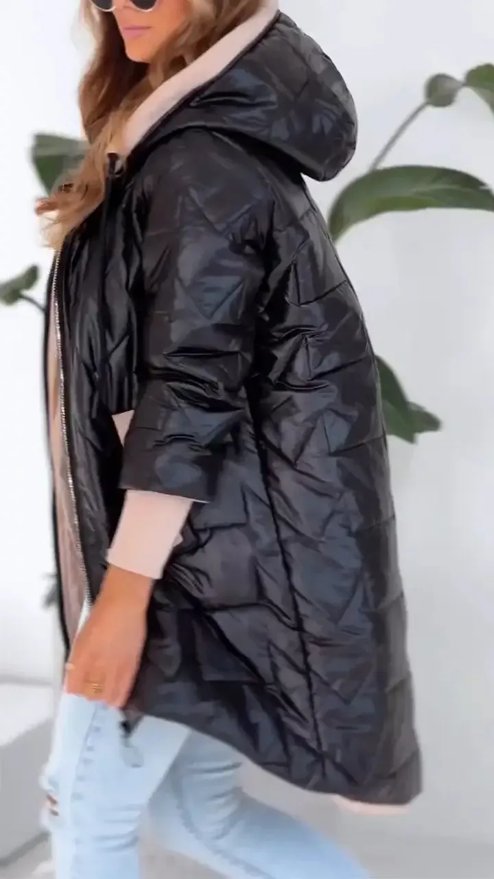 Women's Winter Solid Color Hooded Zipper Coat