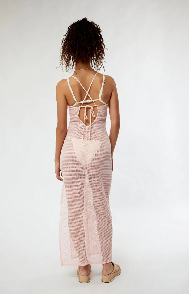 LA Hearts Mesh Tie Back Midi Dress