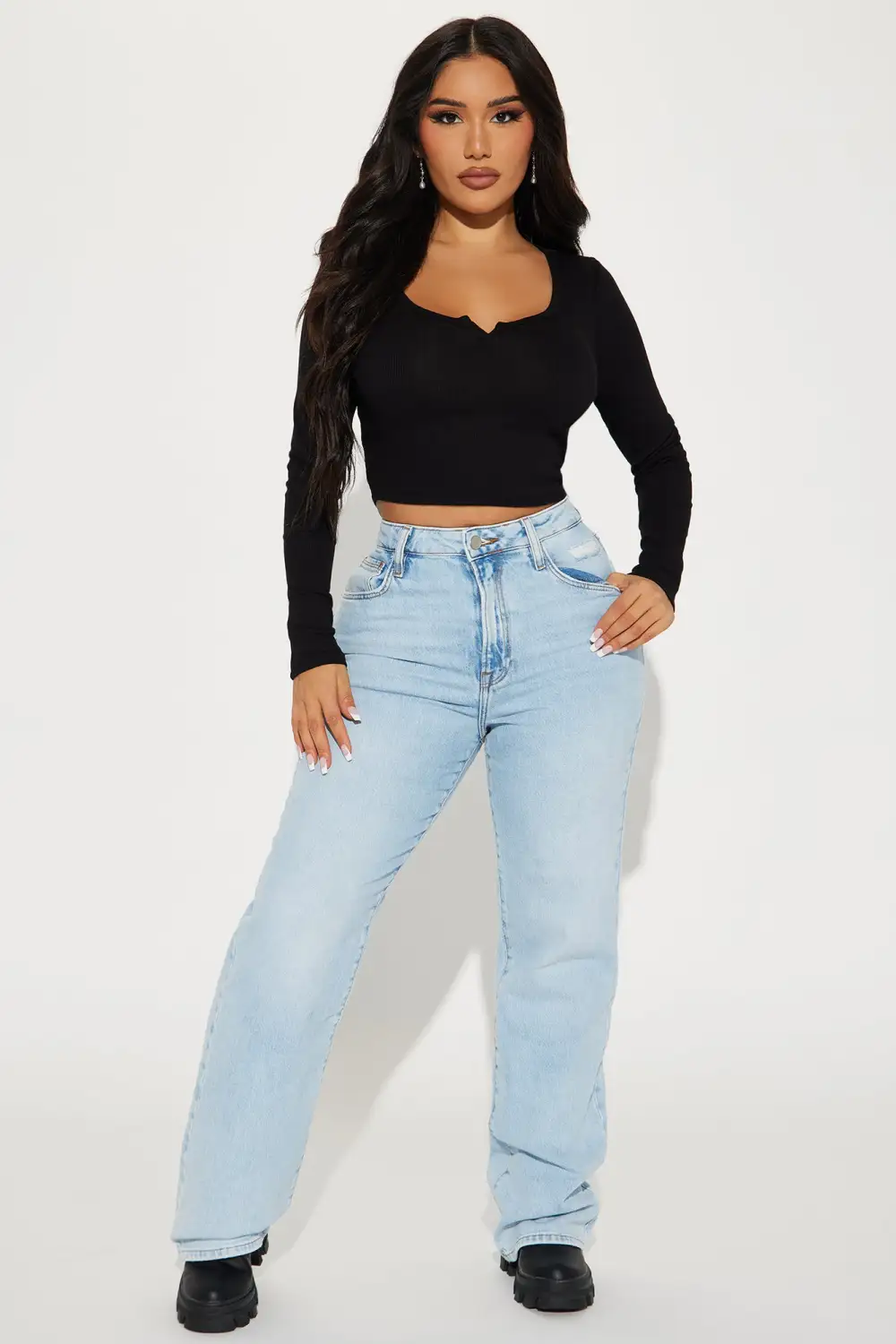 Agnus Long Sleeve Crop Top - Black