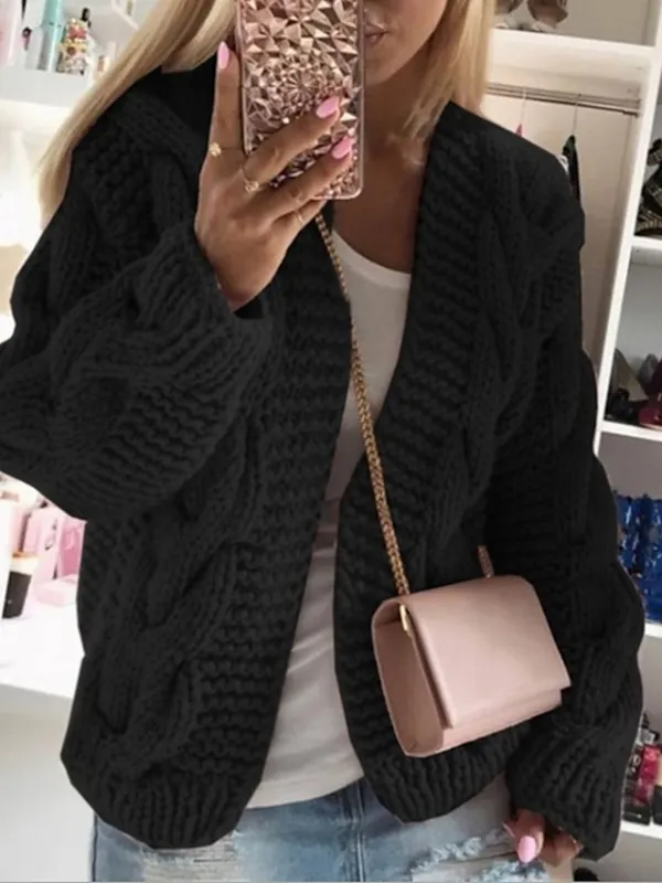 Women's Cardigan Knitted Solid Color Basic Casual Chunky Long Sleeve Loose Sweater Cardigans Hooded Open Front Fall Winter Wine Dusty Rose Gray