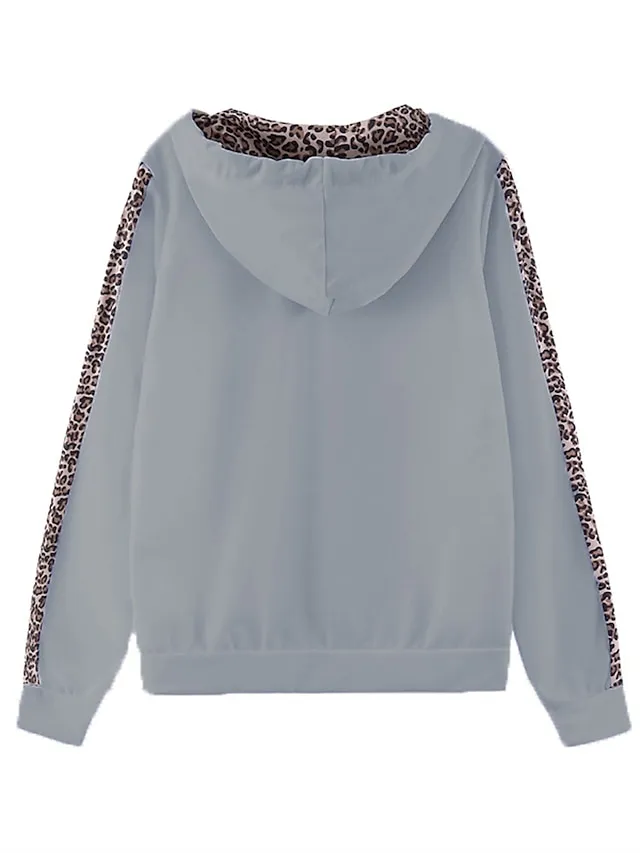 Women's Loungewear Sets Leopard Sport Casual Comfort Home Street Daily Polyester Breathable Hoodie Long Sleeve Hoodie Pant Spring Fall Black White