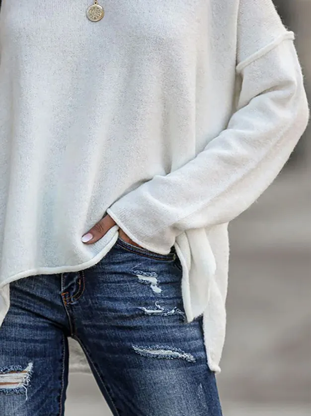 Casual Solid Color V Neck Long Sleeves Loose Sweater