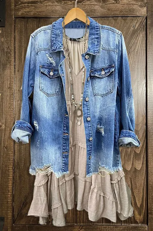 Solid Ruffled Sleeve Pleated V-Neck Dress