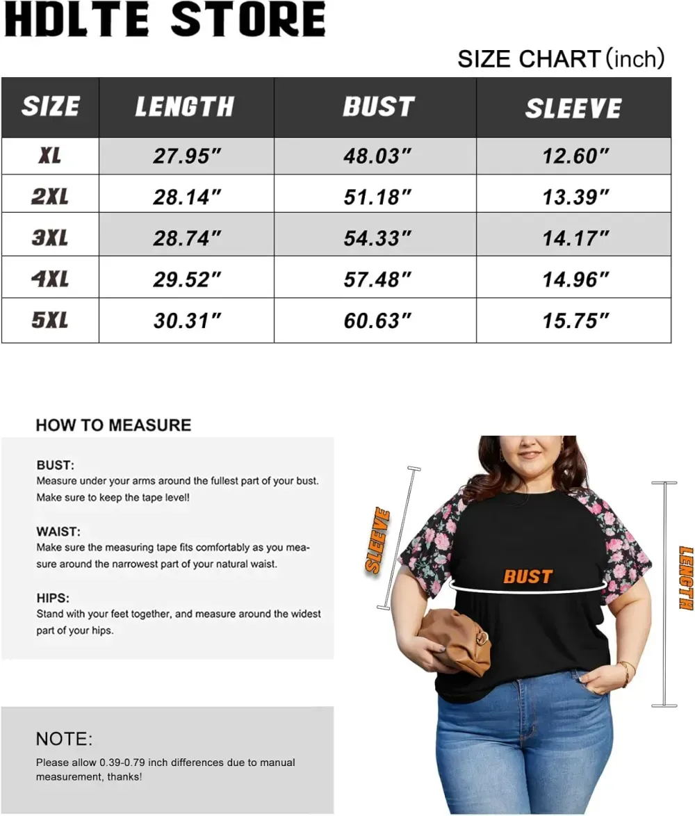 HDLTE Womens Plus Size Tops Floral Bell Sleeves Blouses Summer Crewneck Tunic Loose Casual T Shirts