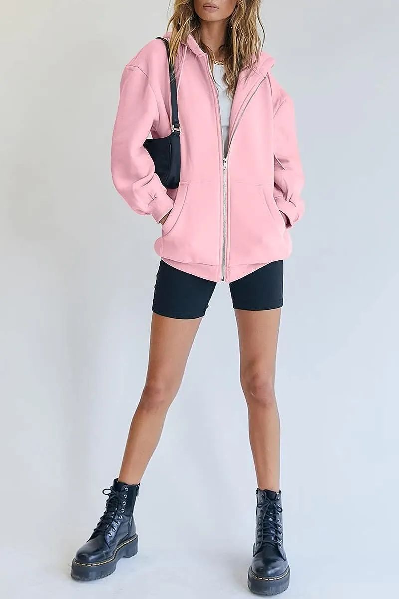 Women's Cute Hoodies Teen Girl Fall Jacket Oversized Sweatshirts Casual Drawstring Zip Up Y2K Hoodie with Pocket