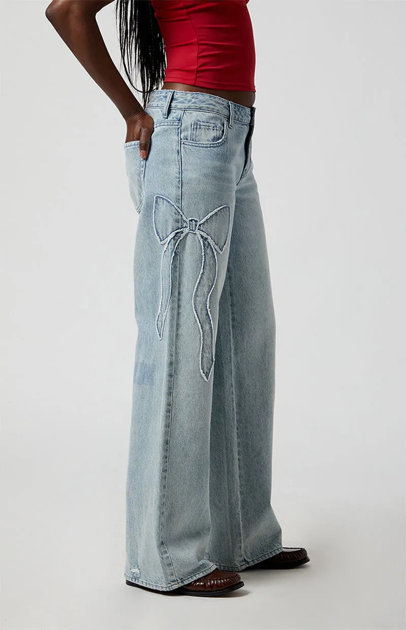 PacSun Casey Bow Low Rise Baggy Jeans Light Indigo