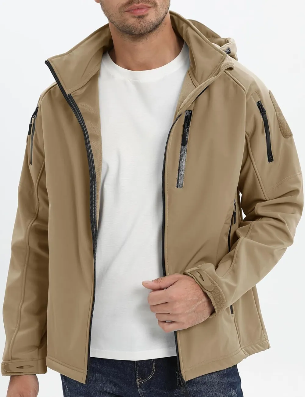 Men's Tactical Jacket 8 Pockets Water Resistant Jacket Softshell Fleece Lined Jacket Winter Coats Ski Jacket