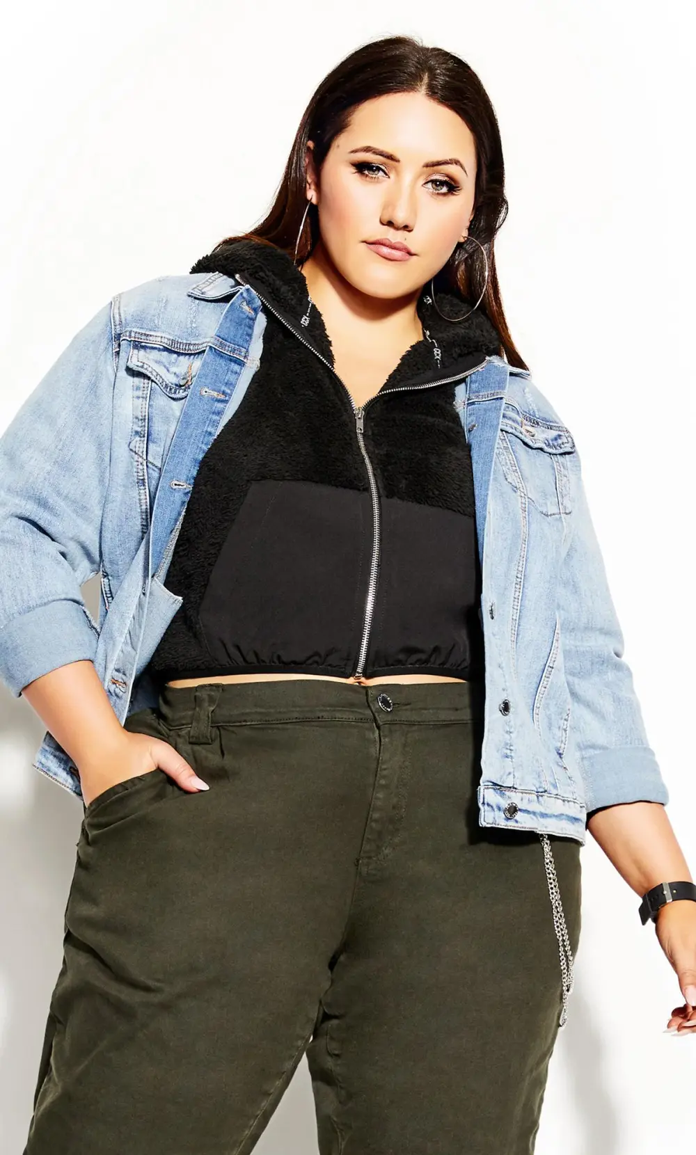 Evans Black Crop Teddy Jacket