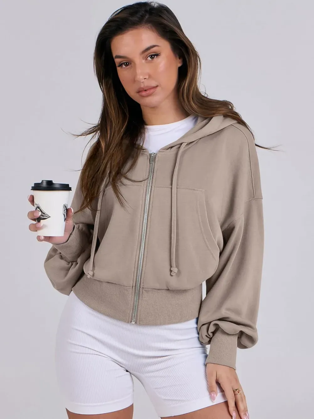 Women's Zip Up Hoodies Cropped Sweatshirts Full Zip Jackets Casual Fashion Fall Outfits Winter Clothes