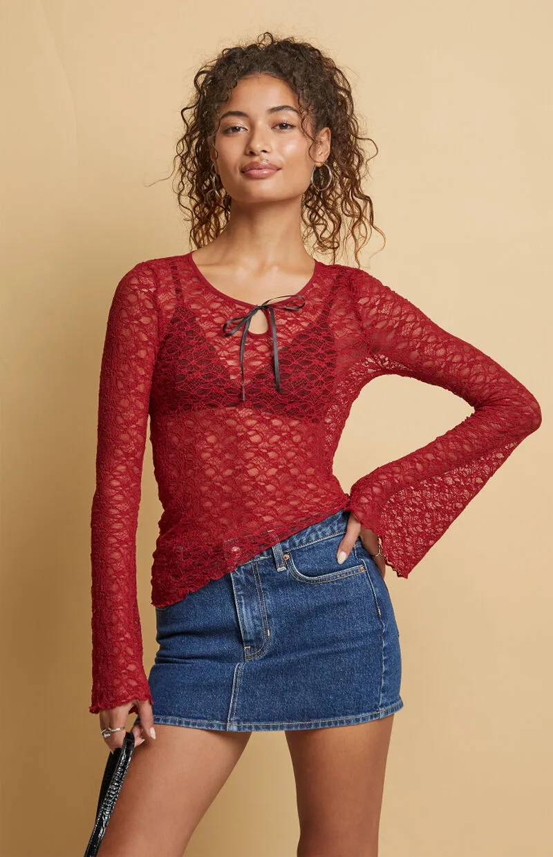 Beverly and Beck Mollie Lace Asymmetrical Long Sleeve Top