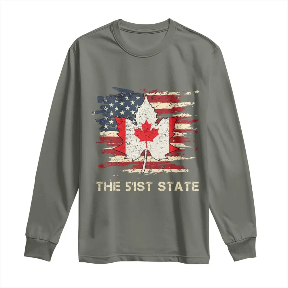 Canada The 51st State Long Sleeve Shirt Canadian Maple American Flag TS09