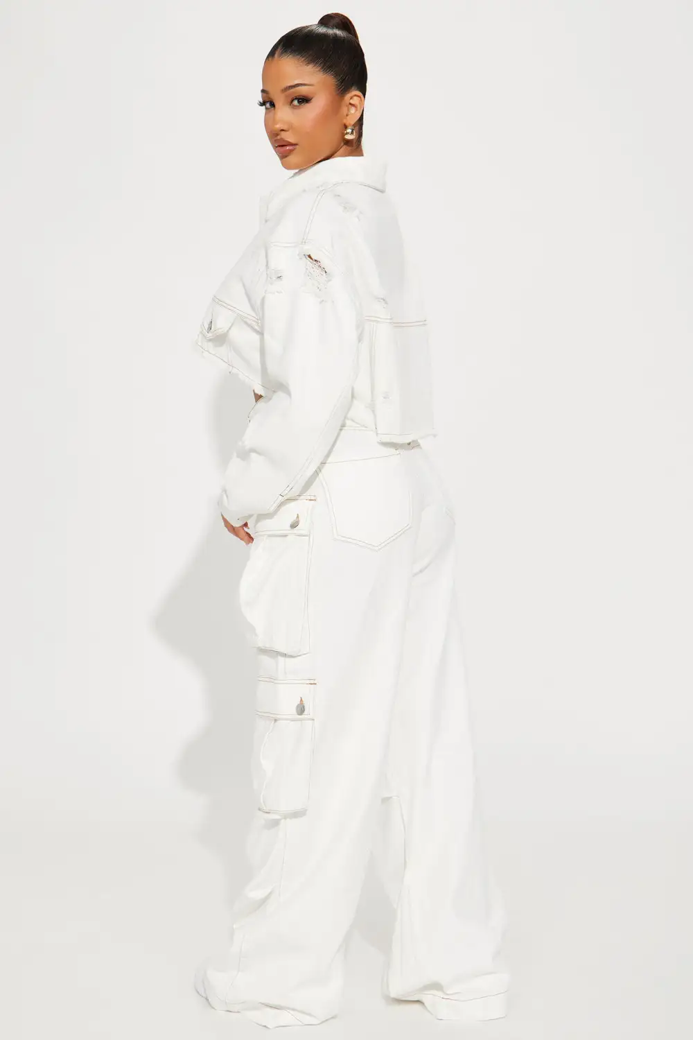 Just Between Us Denim Pant Set - White