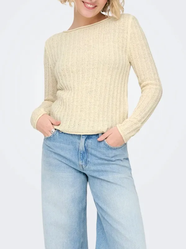 Rib Knit Rolled Hem Sweater