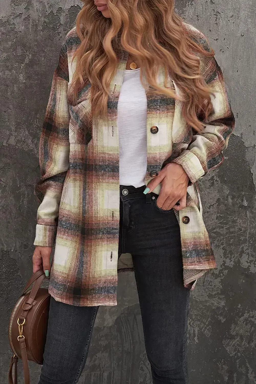 Women's 2023 Fall Clothes Plaid Shacket Jacket Long Sleeve Button Down Flannel Shirts Fashion Blouse