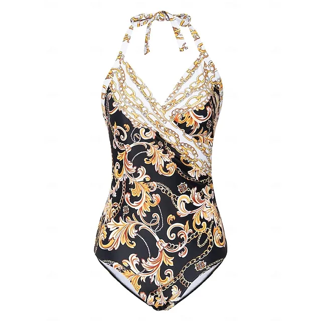 Criss Cross Front Print Removable Pad Swimsuit