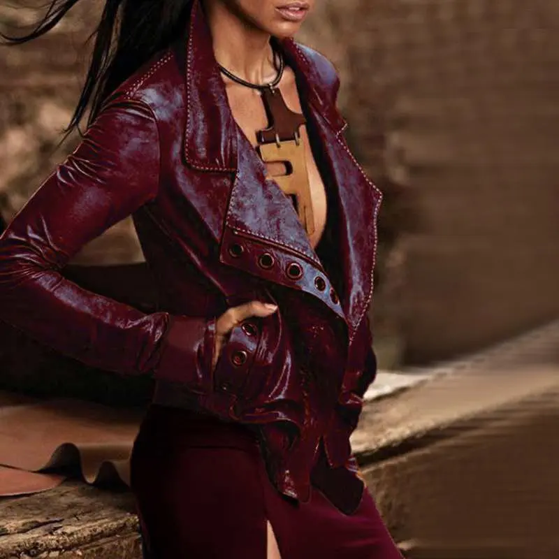 Vintage Western Leather Jacket Long Sleeve Short Stitching Jacket