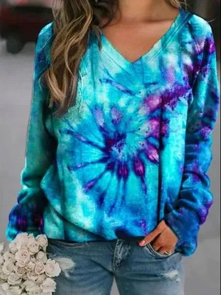 Ombre V Neck Cotton-Blend Sweatshirts
