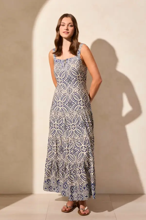 Sleeveless Square Neck Tiered Maxi Dress-Safari