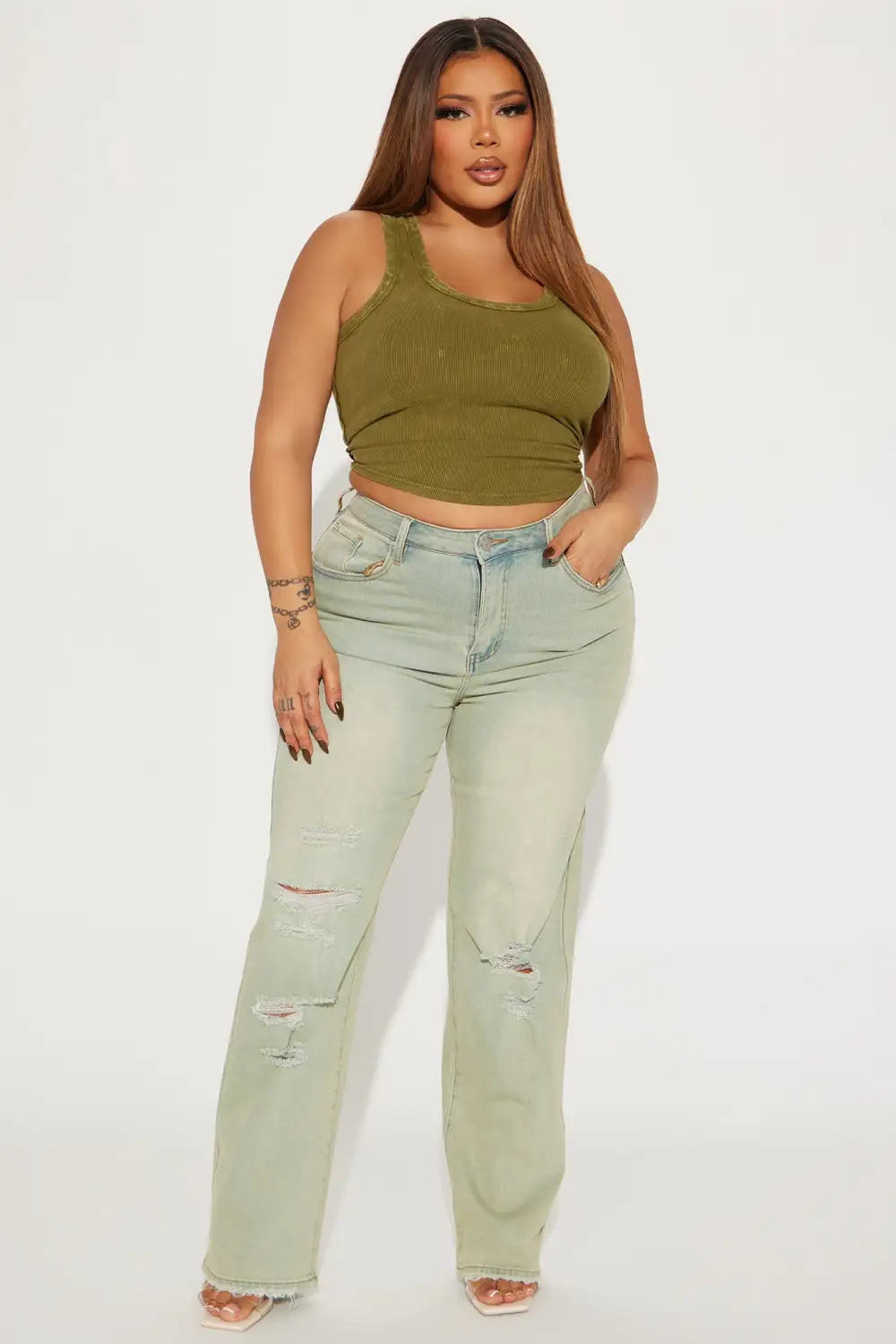 Off Topic Tinted Baggy Straight Leg Jeans - Vintage Wash