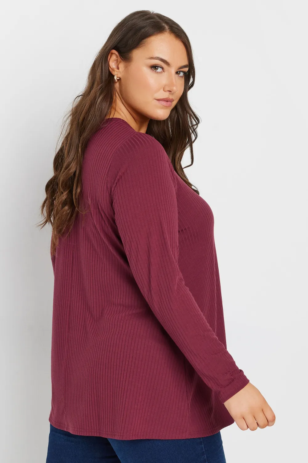 YOURS Curve Black Long Sleeve Ribbed Swing Top