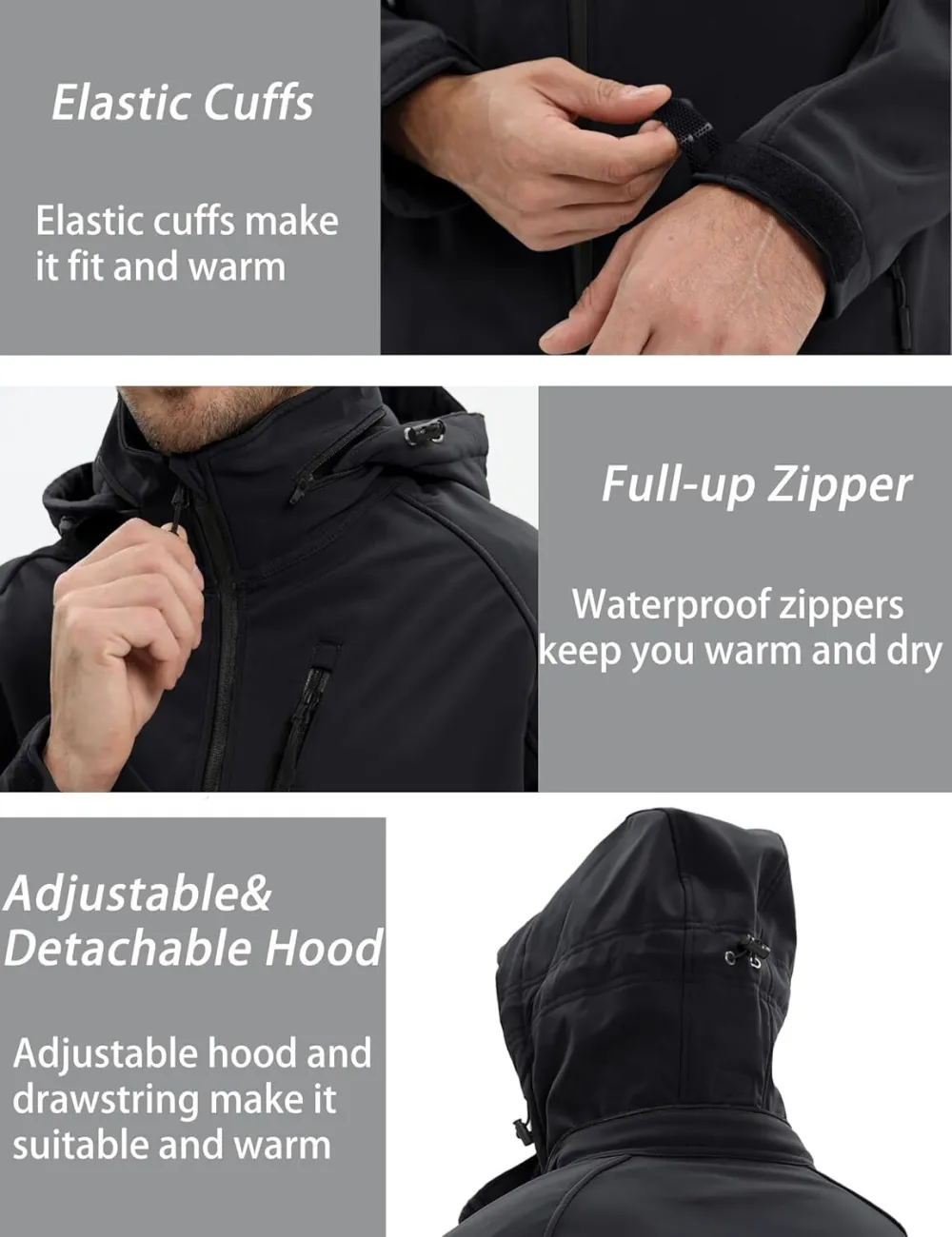 Men's Tactical Jacket 8 Pockets Water Resistant Jacket Softshell Fleece Lined Jacket Winter Coats Ski Jacket