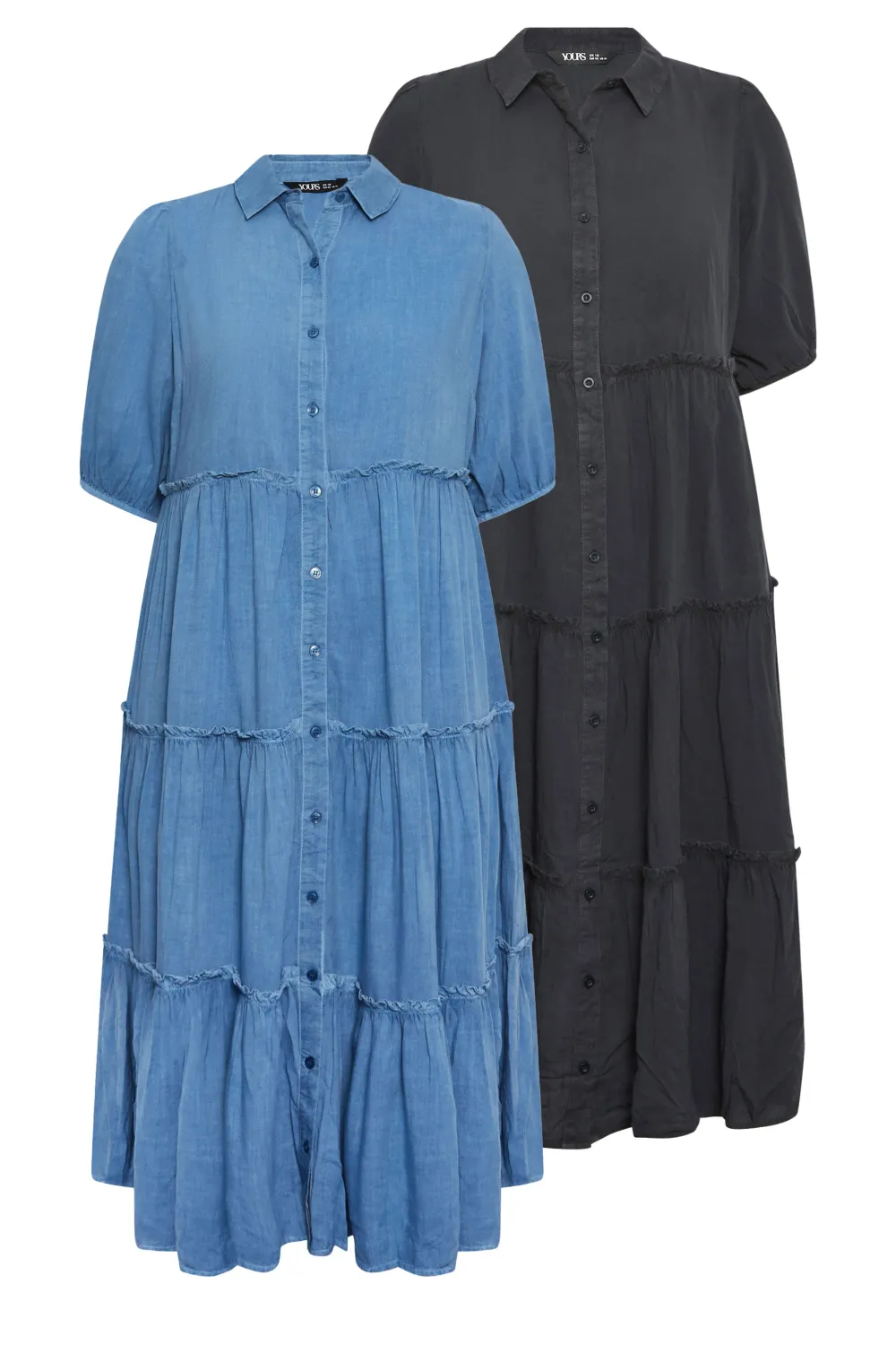 YOURS Curve 2 PACK Blue & Black Wash Chambray Dress