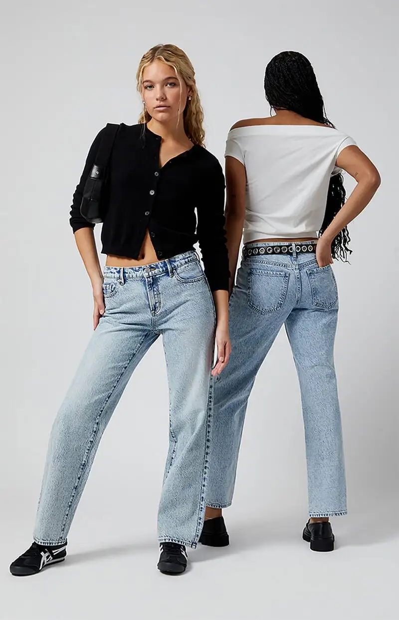 PacSun Jordyn Acid Low Rise Straight Leg Jeans Light Indigo