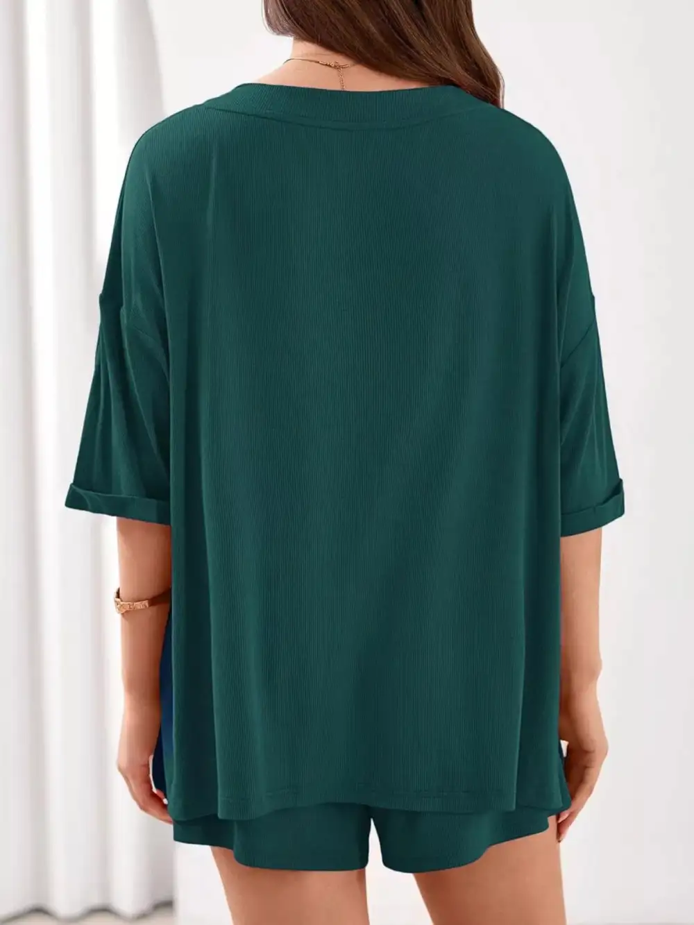 Casual V Neck Top Shorts Set