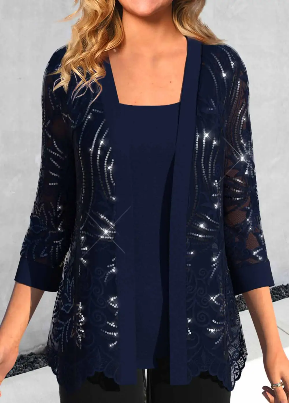 Navy Two Piece Long Sleeve Cardigan and Tank Top