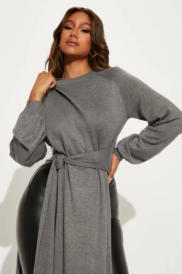 Slit Just Got Real Tunic Sweater - Grey