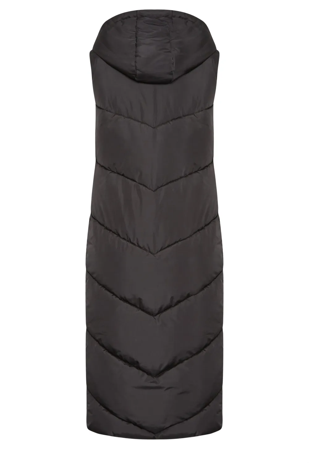 LTS Tall Black Quilted Longline Hooded Gilet