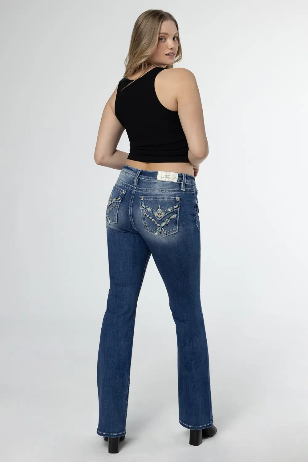 Teal Feathers Bootcut Jeans