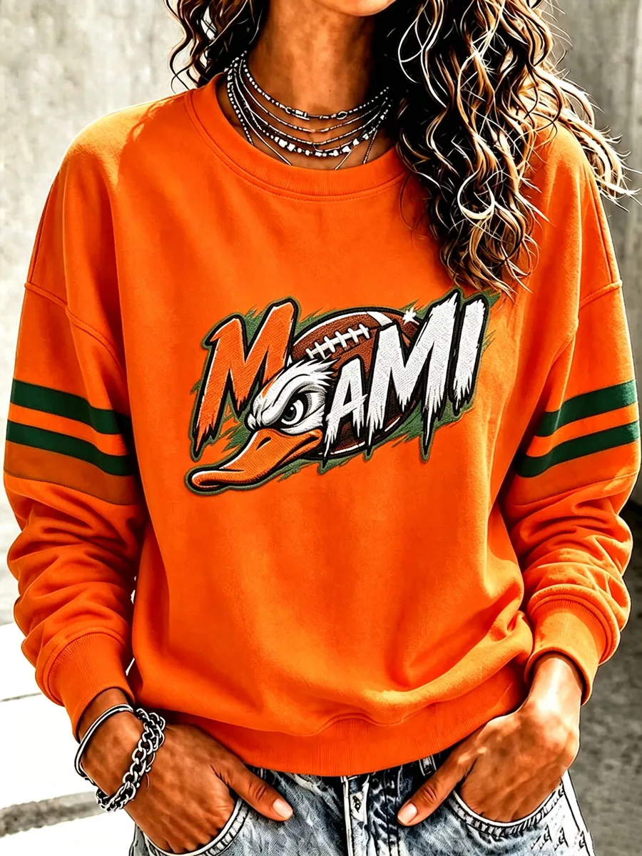 Women'S Football Printed Round Neck Sweatshirt