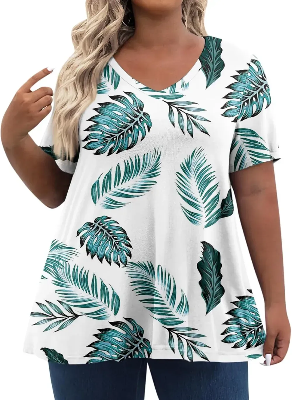 Plus Size Tops for Women Dressy Short Sleeve V Neck Shirts for Women Summer Tops for Women 2024 Floral Print Top