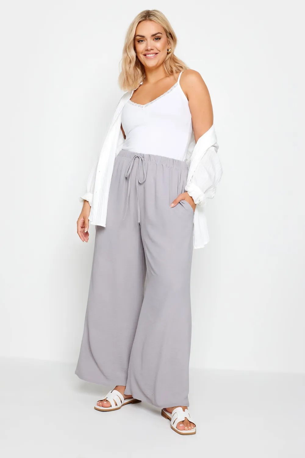 YOURS Curve Olive Green Twill Wide Leg Trousers