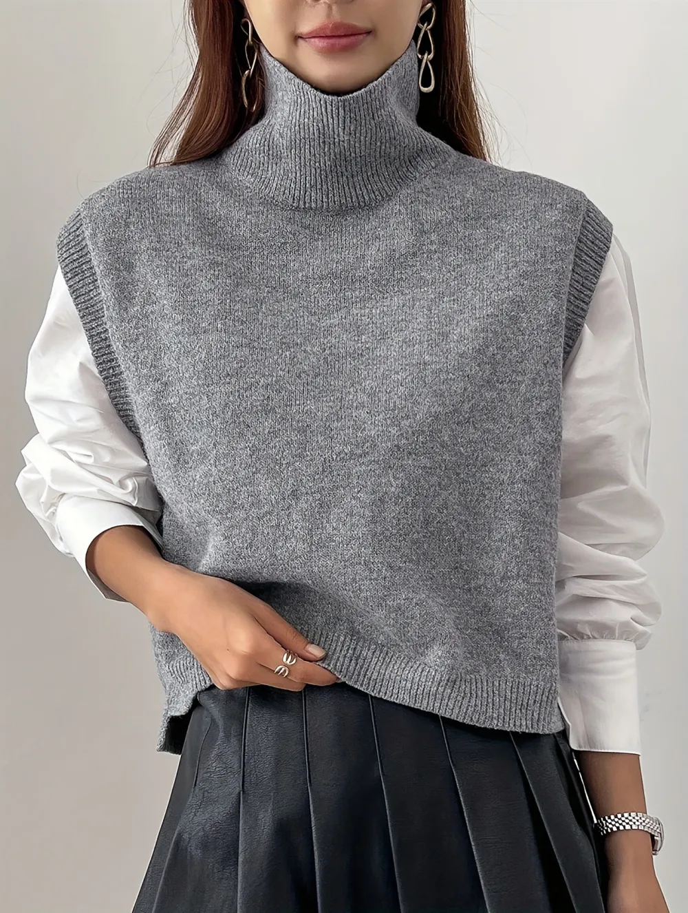 Turtle Neck Vest Jacket Sleeveless Knitted