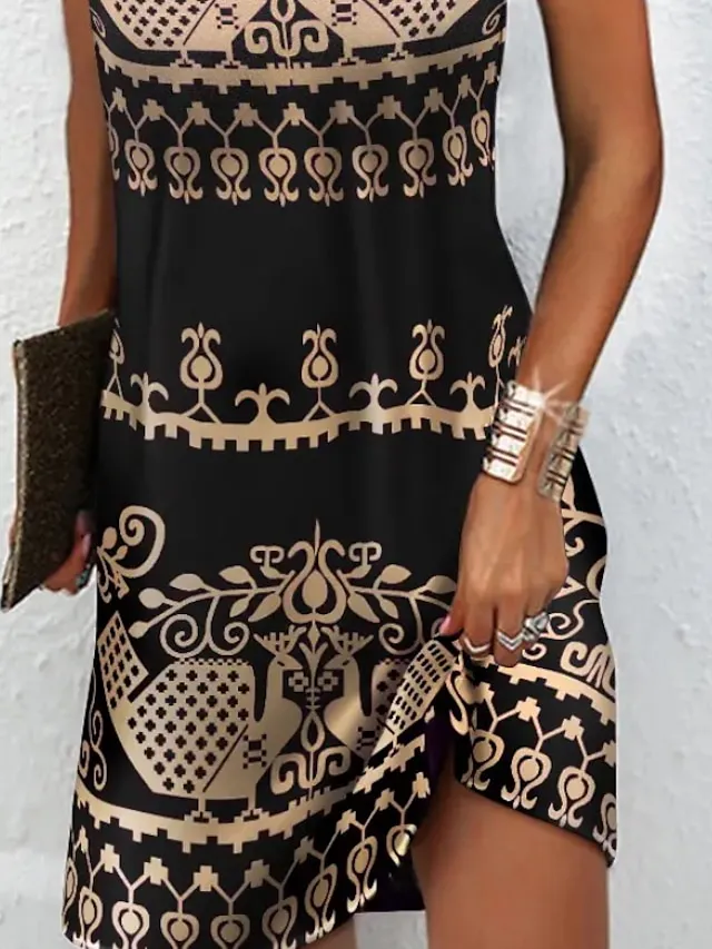 Women's Casual Dress Shift Dress Mini Dress Black Green Dark Blue Sleeveless Floral Ruched Spring Summer Halter Vintage Birthday Daily Ethnic Dress 2023 S M L XL XXL 3XL