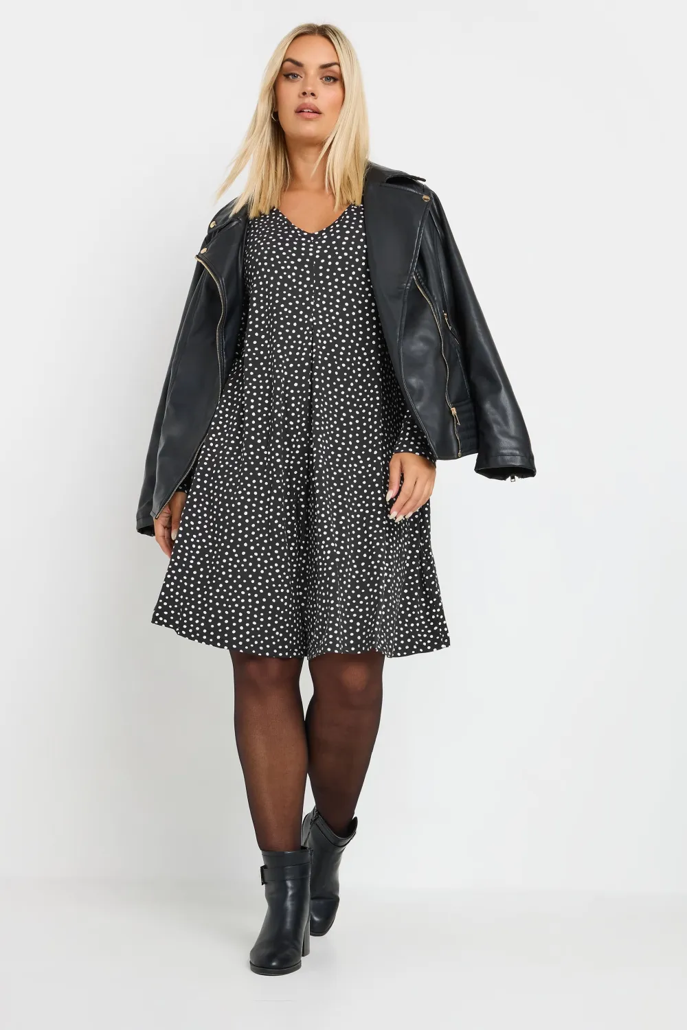 YOURS Curve Black Spot Print Mini Dress