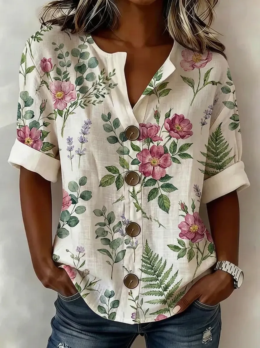 Women's Nashville Botanical Floral Printed Button-Down Shirt