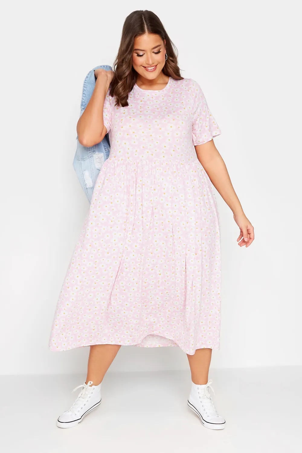 YOURS Curve Light Pink Daisy Print Smock Dress