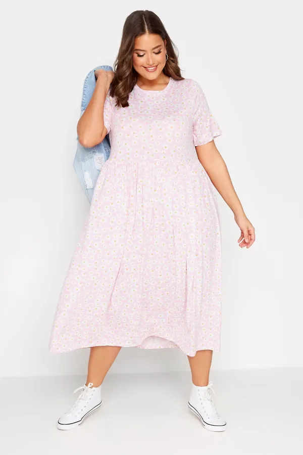 YOURS Curve Light Pink Daisy Print Smock Dress