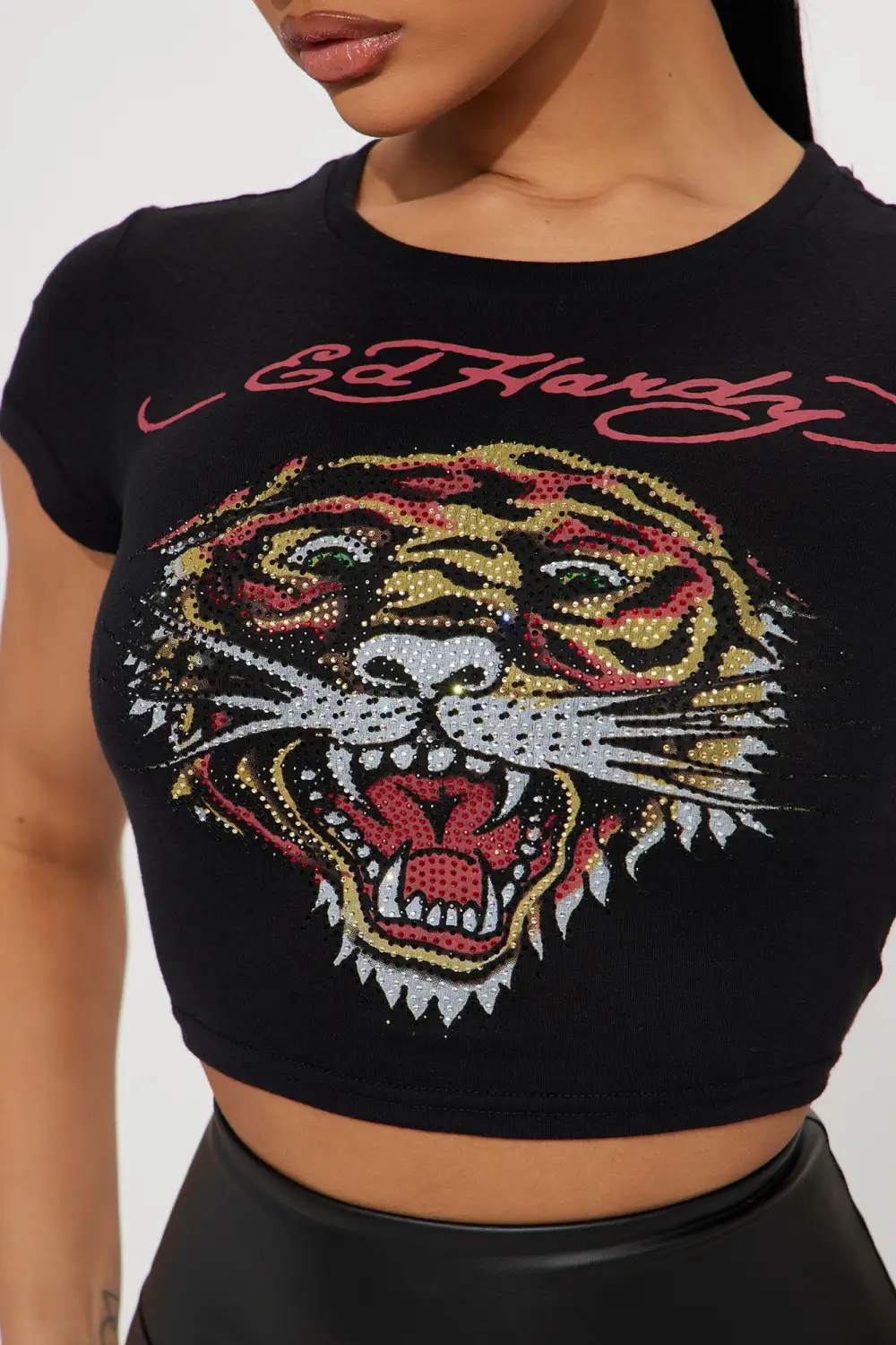 Tiger Heart Ed Hardy Rhinestone Tee - Black
