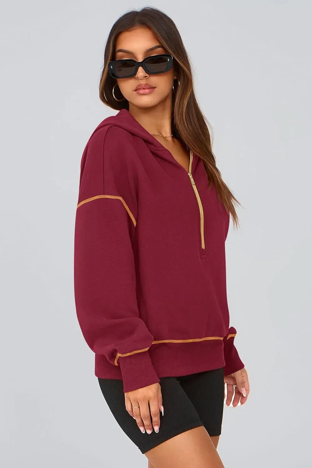 Women's Hooded Sweatshirts Long Sleeve Half Zip Cropped Hoodie Pullover Winter Fashion Clothes